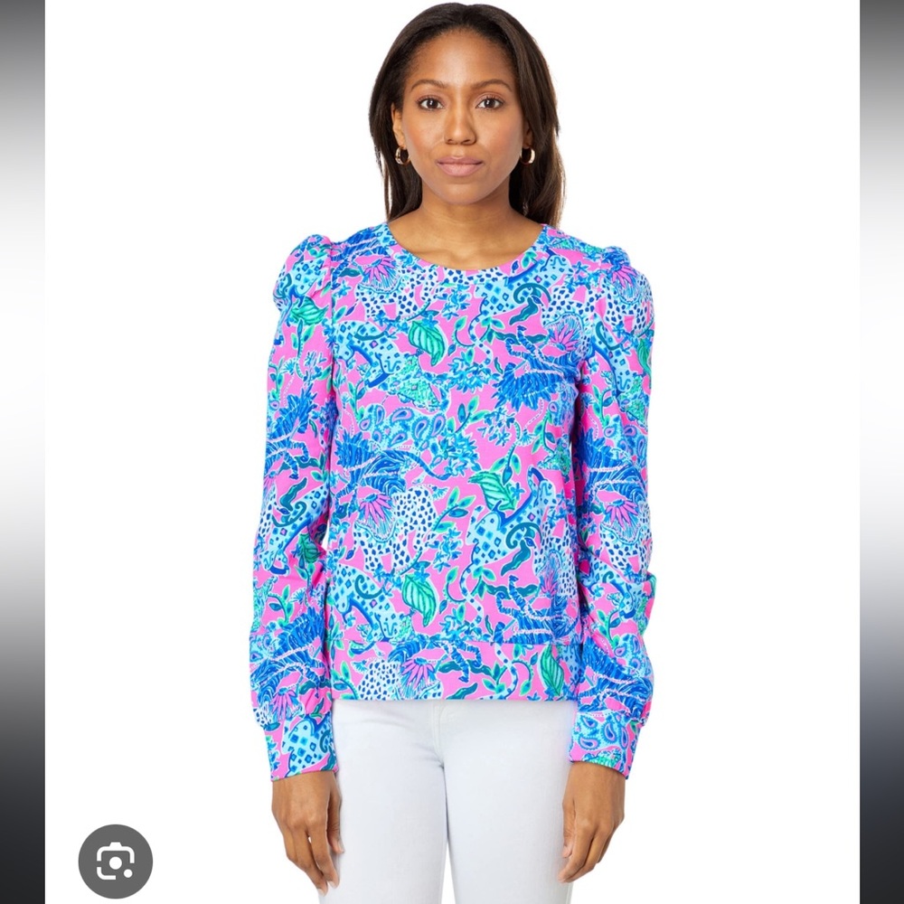 Floral Pink and Blue Long Sleeve Top - Picture 10 of 13